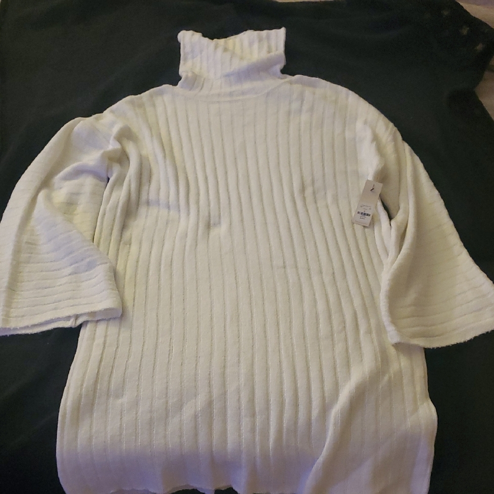 Cozy White Ribbed Turtleneck Sweater Dress